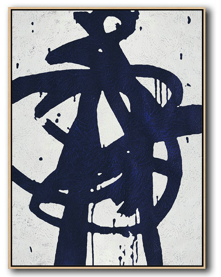 Large Abstract Painting On Canvas,Buy Hand Painted Navy Blue Abstract Painting Online,Xl Large Canvas Art